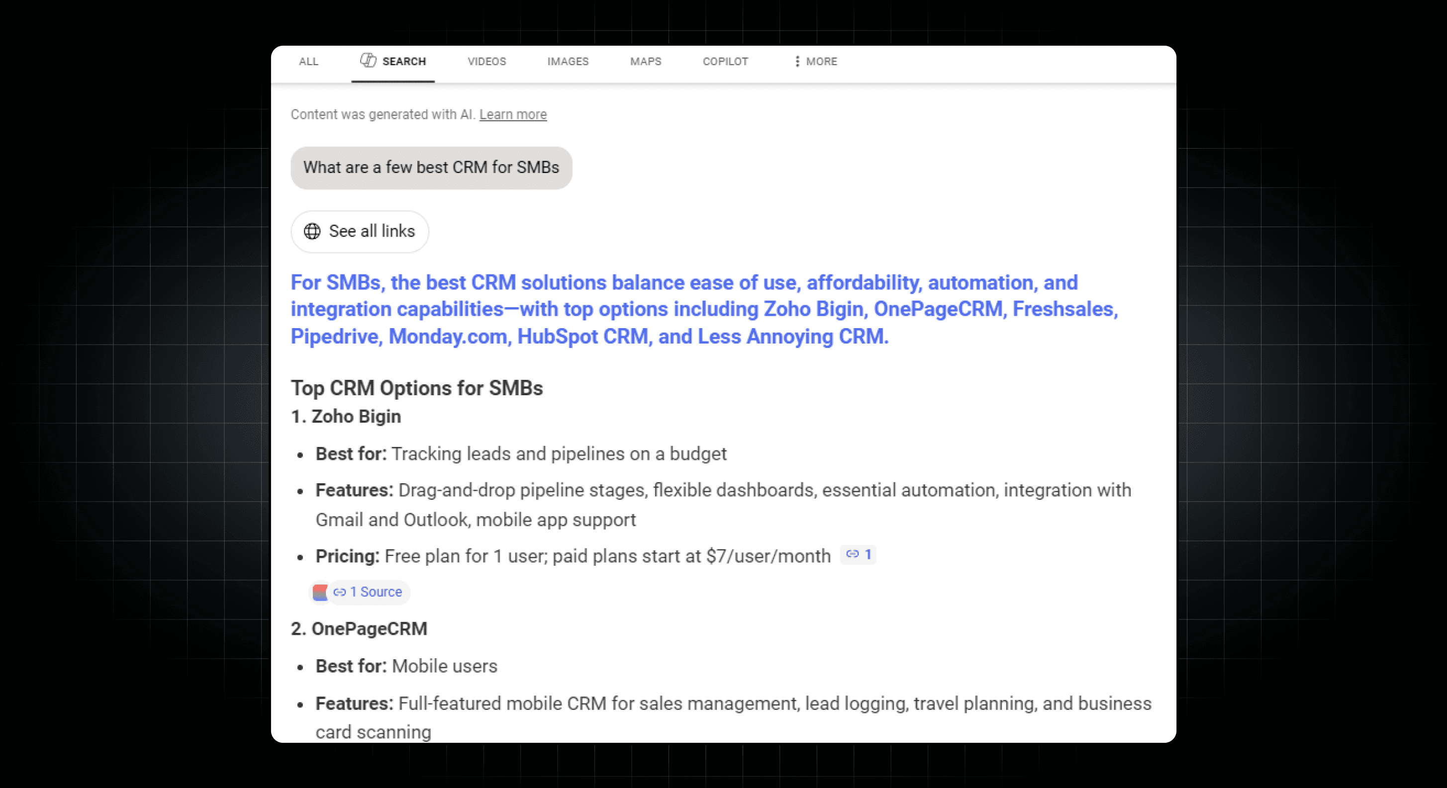 Bing Copilot response